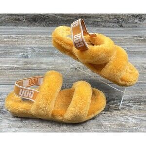 UGG Oh Yeah Orange Furry Fuzzy Comfort Slide Slippers Women's Size 9